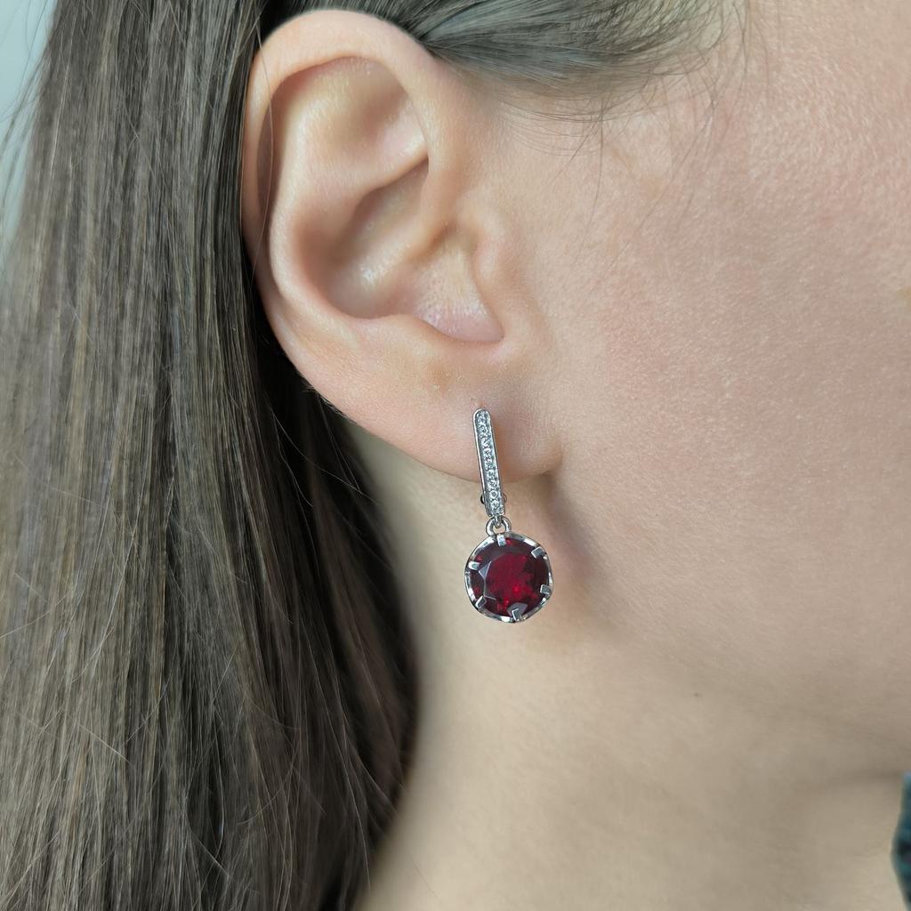 Серебряные серьги с искусственным гранатом nano 3.92ct, фианитами (60002164)