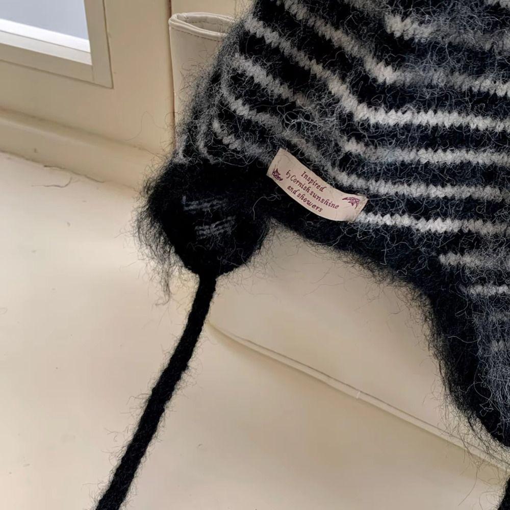 Plush Earflap Hat Rabbit Fur Beanie Hat Cozy Knitted Hat Girls