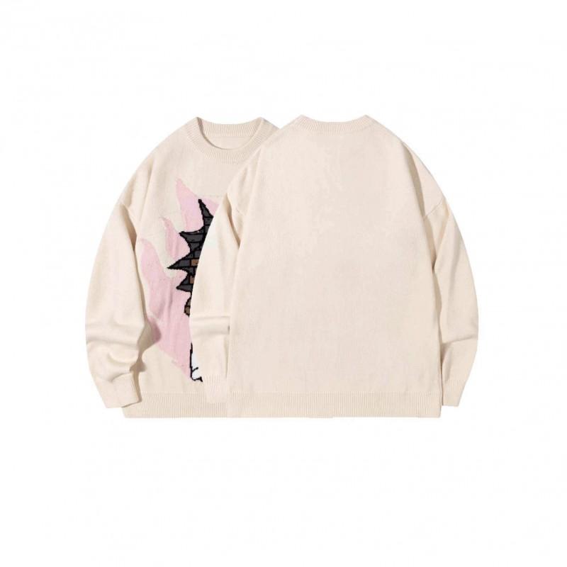 Mens Hip Hop Cartoon Graphic Knit Sweater Loose Fit Casual Streetwear Couples Pullover