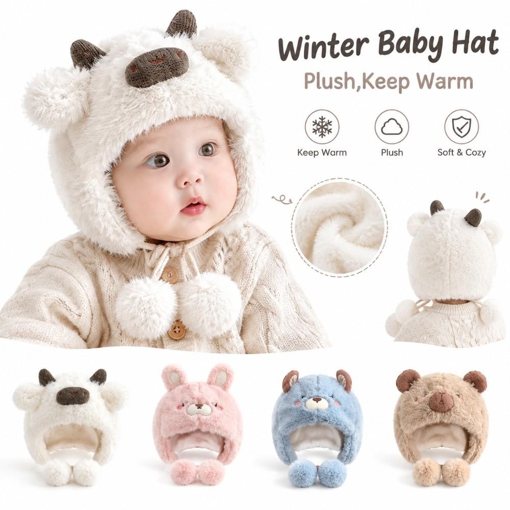 Plush Beanie Cap Thickened Ear Protection Cap Cute Kids Earflap Bonnet Hat for Children