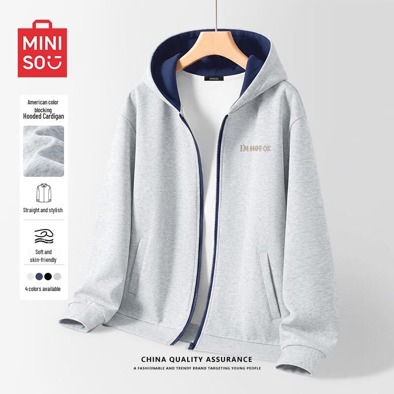 MINISO Japanese Style Color-Block Zip-Up Hooded Sweatshirt