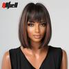 Черные прямые парики из синтетических волос с челкой, короткий боб, красные блики, парики для женщин, повседневный косплей, натуральный парик, термостойкий