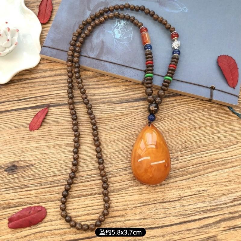 Ретро куриное крыло дерево второе поколение старое восковое ожерелье мужчины и женщины универсальный янтарный кулон длинная цепочка для свитера кулон