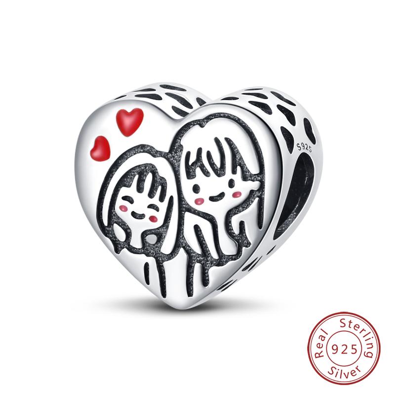 100% 925 Silver Sisters Best Friends Series Charms Pink Heart Rose Beads Fit Qikaola Bracelet DIY Birthday Jewelry Gift