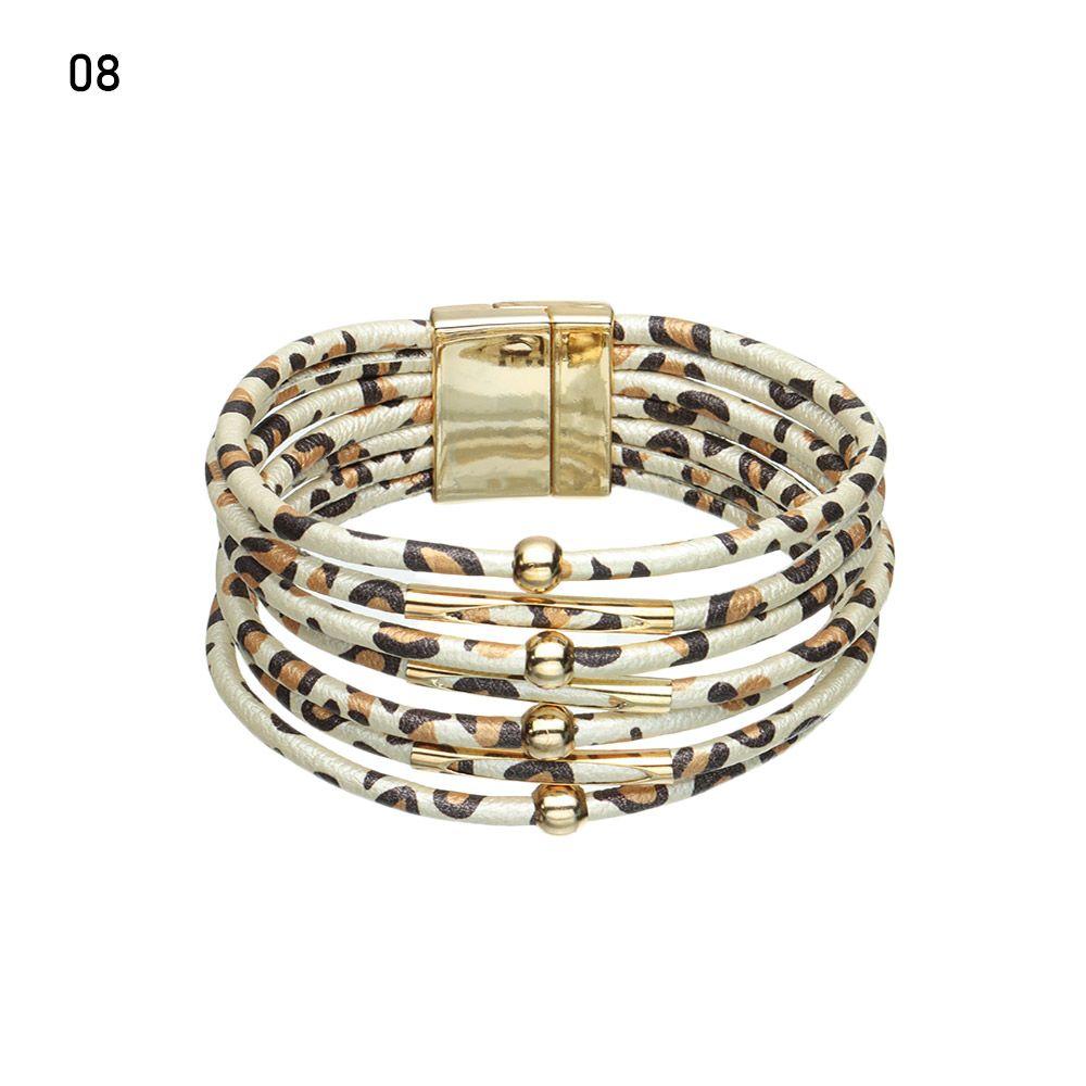 Retro Elegant Women Wrist Bands Leopard Leather Bracelets Multilayer Bangles Wide Wrap Bracelet