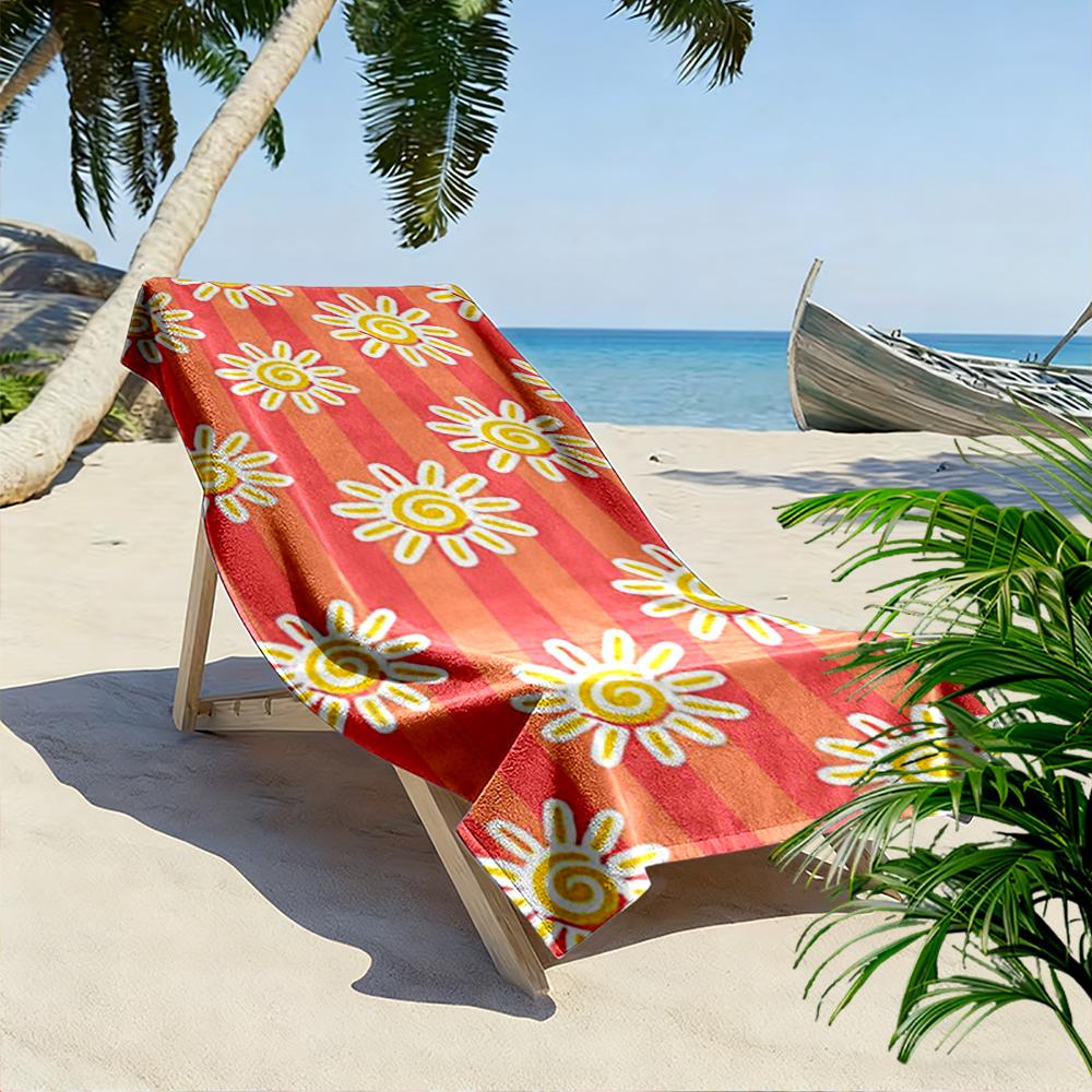 Sunny Pattern with Orange Stripes Beach towel quick-drying for travel outdoor sports jogging beach and swimming