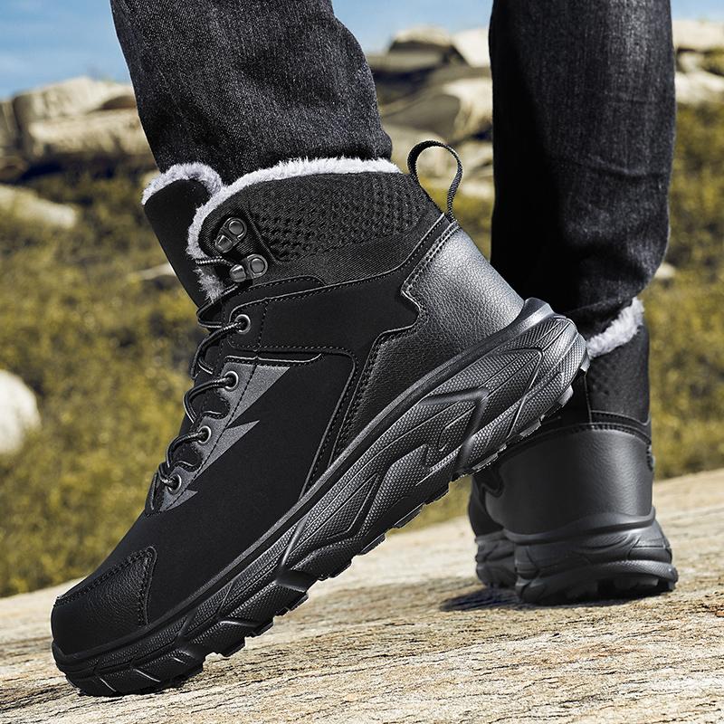 Fashion Winter Outdoor Mens Climbing Shoes Warm Men Hiking Boots Male Casual Sneakers Leather Mens Snow Boots Non-slip Work Ankle Boots