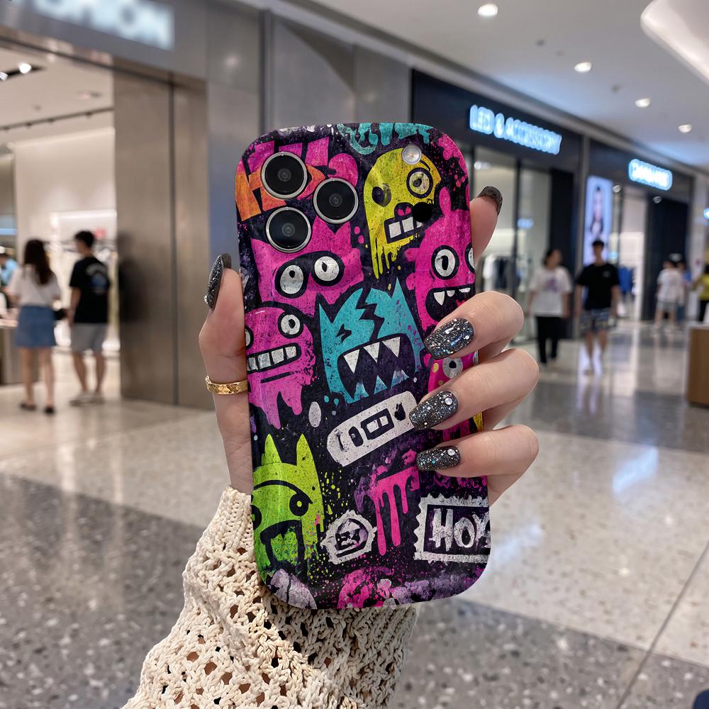 Чехол для телефона Dark Street Graffiti Monsters с волнистым краем для iPhone 16 15 14 Pro Max 13 12 11 Mini XR XS SE 2020 7 8 Plus Air Cover