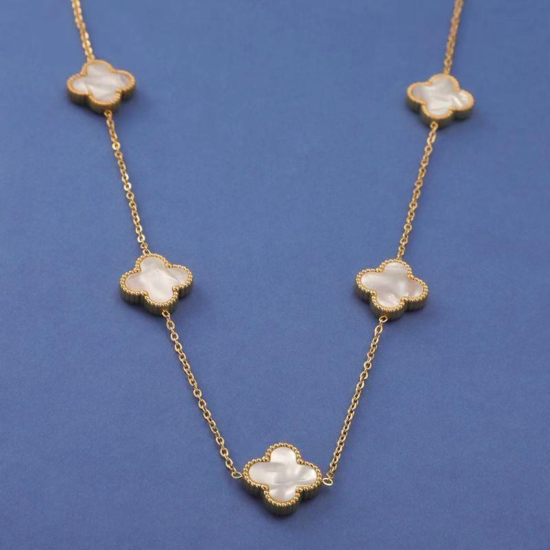 Leaf Titanium Four Steel Colorless Grass Double Sided Fritillaria Five Flower Necklace Female Minority Collar Chain Necklace