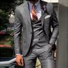 Grey Double Breasted Lapel Male Suit 3 Pieces   Jacket+Pants+Vest  Business Casual Wedding Party Modern Men's Suits For Weddings