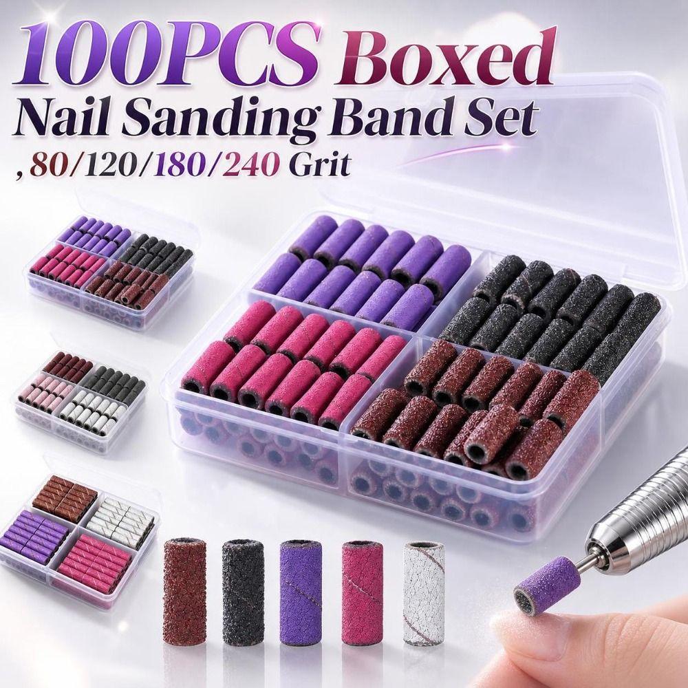 100PCS Mixed‑grit Nail Drill Sanding Bands 80/120/180/240 Grit Nail Sanding Band Set Manicure,Salon