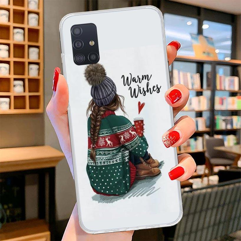 Рождественский Арт Девушки Кофе Чехол для Телефона Для Samsung Galaxy A12 A22 A32 A52 A72 A02S Чехол для Телефона Note 20 Ultra 10 S10 Plus A51