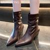 Ботильоны со складками, острый нос, толстый каблук средней высоты, зимняя женская обувь 2025 года, трендовые дизайнерские классические готические туфли-лодочки Chelsea Botas Mujer