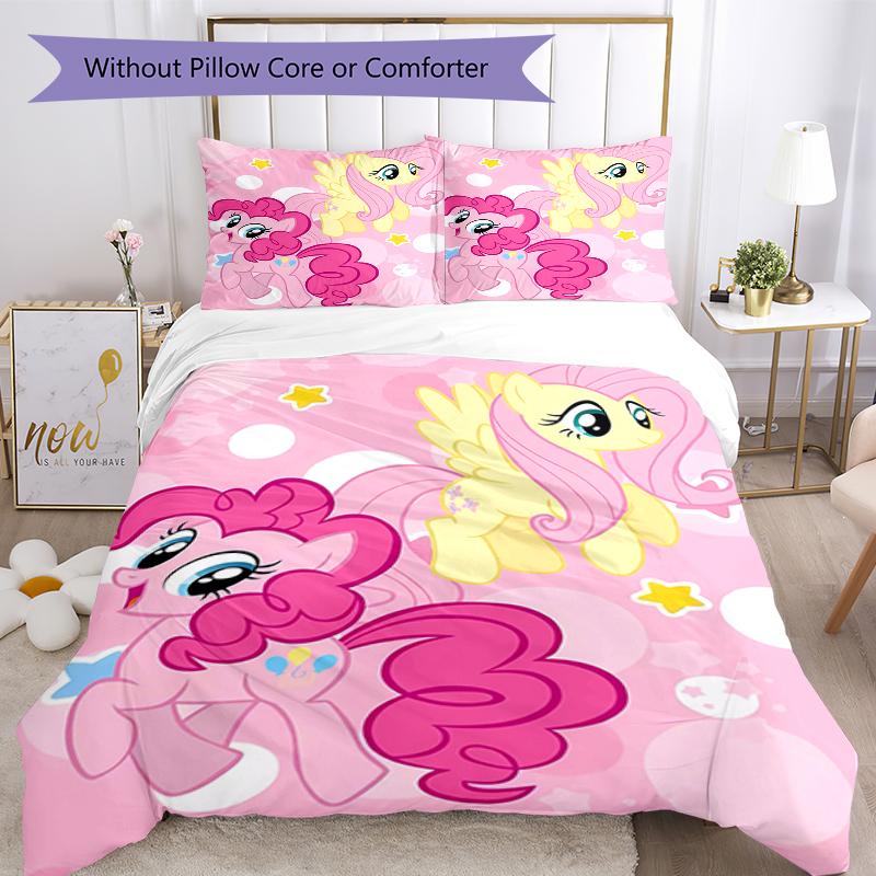 3pcs My Little Pony4 Design Cover Set - HD Printed Bedding with 1 Cover and 2 Pillowcases - Perfect for Home and Dorm Decor