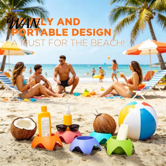 Essentials Organizer Cup Holder for Beach with Bold Colors Stackable Portable Drink Phone Phones Snacks Sunscreen Sand-Free Travel Camping Picnic