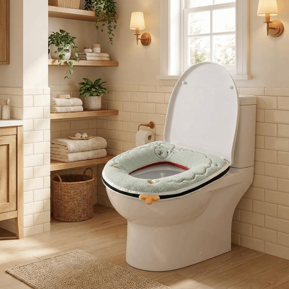 Soft Texture Plush Toilet Seat Thick Warm Zippered Toilet Gasket Toilet Mat  Winter Warmth