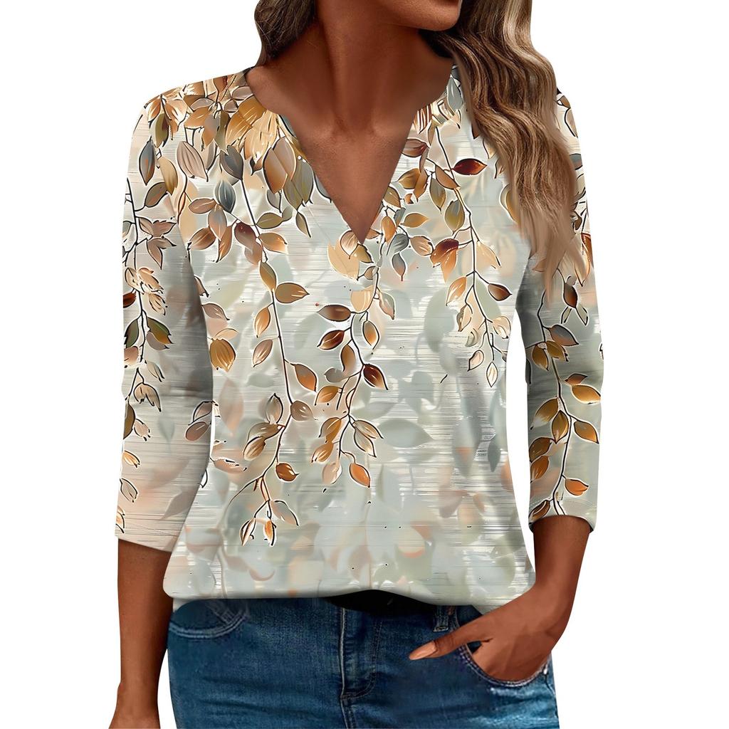 Women's T Shirt Tee Printed 3/4 Sleeve Daily Weekend Fashion Basic V Neck Regular Top