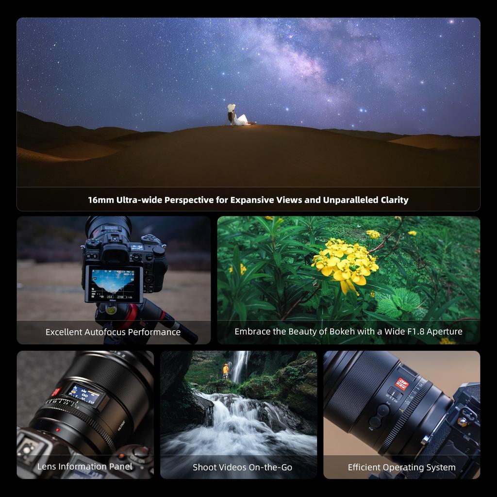 Viltrox AF 16mm Pro Z Camera with LCD Compatible with Nikon Mirrorless Cameras Z7 Mark Ideal for and Stargazing Photography F1.8 Lens, Ultra-Wide