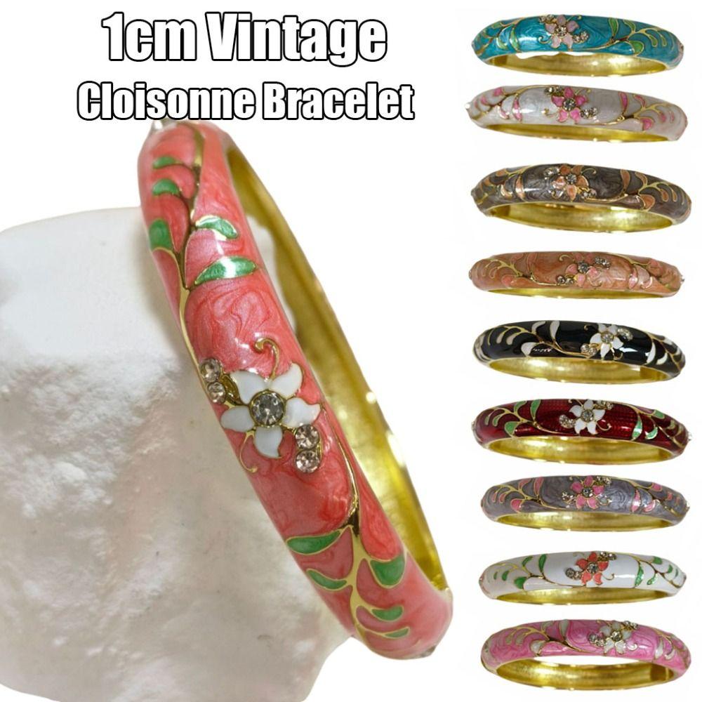 Enamel Vintage Flower Bangle Traditional Women's Hand Bracelet Gifts for Women Girl