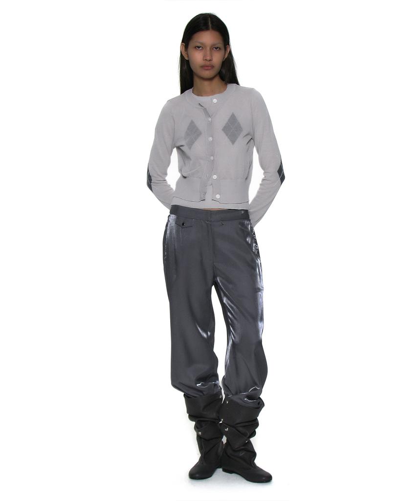 PARTIMENTO WOMEN All-In-One Layered Argyle Knit Crew Neck_Light Gray