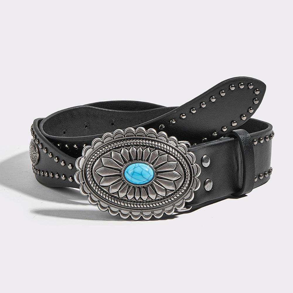 Korean Style Wide Waistband Metal Buckle Y2K Girl Waistband Simple PU Leather Rivet Belt  Men