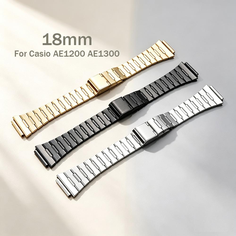 18 мм Для Casio AE1200 AE1300 WS1600 SGW-500 W218 A158W A168 F91W Ремешок для часов из нержавеющей стали Мужской Женский Браслет 3