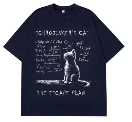 Schr?dinger's Cat - Physics-themed creative summer short-sleeved cotton T-shirt for men and women, streetwear, loose T-shirt