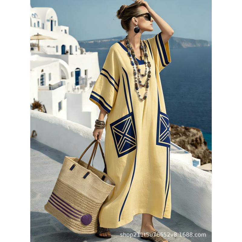European and American bohemian women's dress seaside vacation elegant fashion print