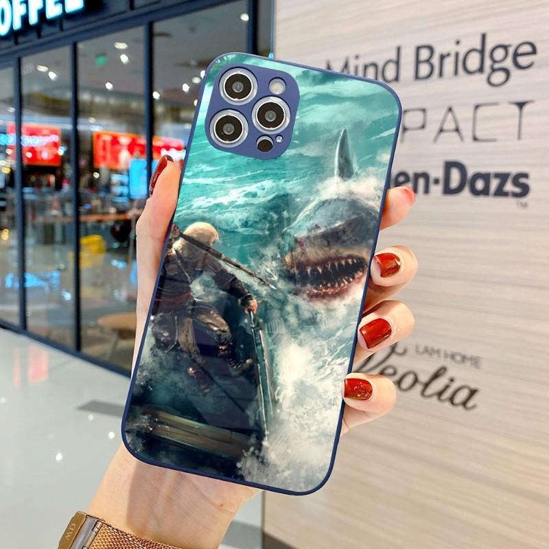 Cool Scary Shark Phone Case For IPhone 14 13 12 11 Pro Max X XR XS 8 7 Plus Liquid Glass Color Phone Cover