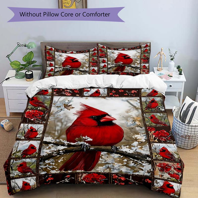 Cardinal Winter Branches Print 3Pcs Bedding Setduvet Cover With 2 Bedropillowcase Home Birthday Gift