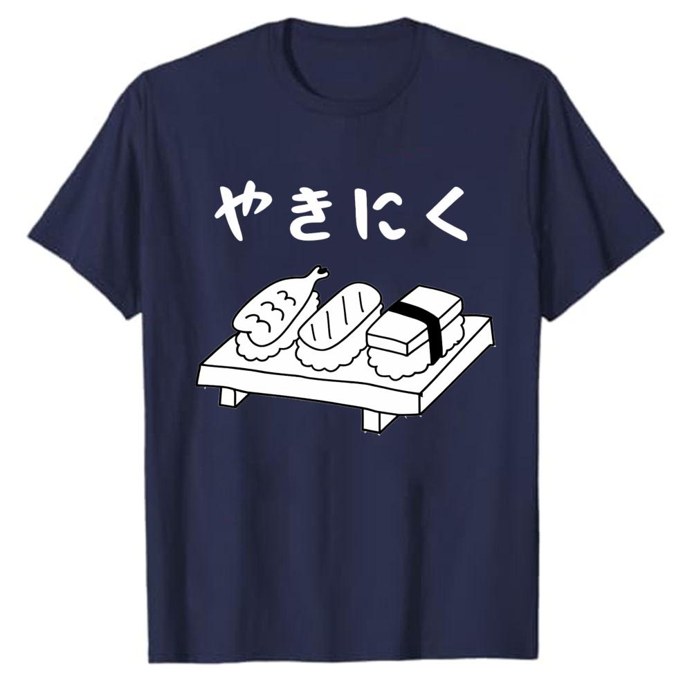 Funny Japanese Sushi Illustration TShirt Crew Neck Short Sleeve Regular Tops Oneck Ropa Hombre Streetwear Cotton Tee Tops