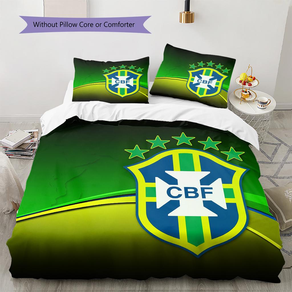 Brazil national football team Pattern Bedding Quilt Set Home Decoration Gift (1 * duvet cover + 2 * pillowcase without core)