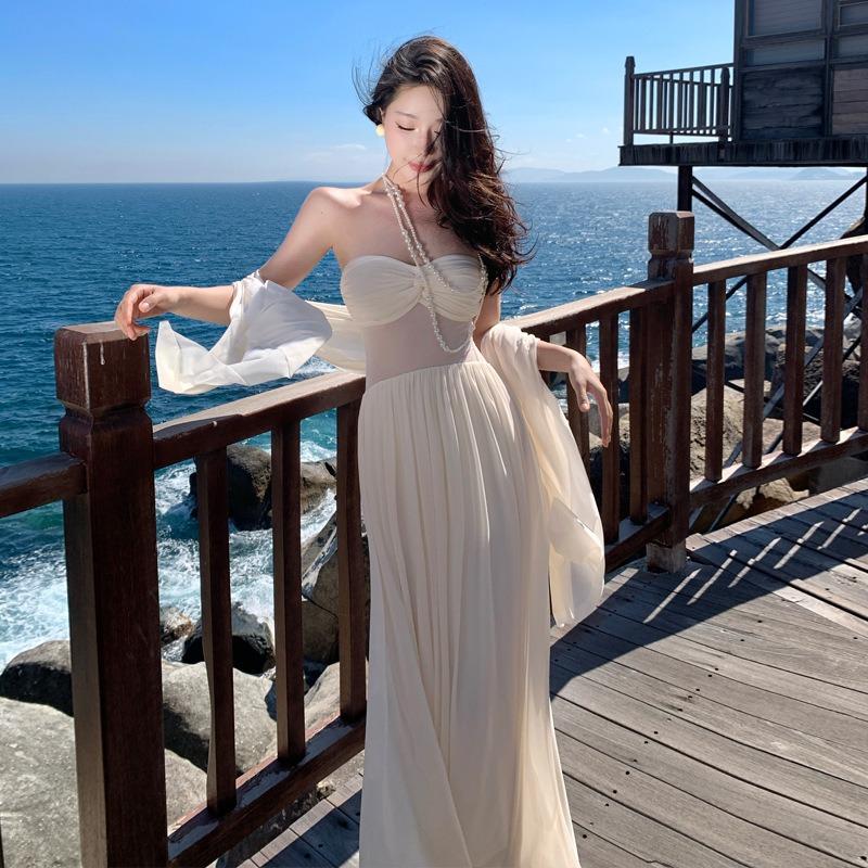 Seaside Vacation Tube Top Dress Women's Summer Dress High-end Sense Gentle Fairy Temperament Mesh Sexy Dress