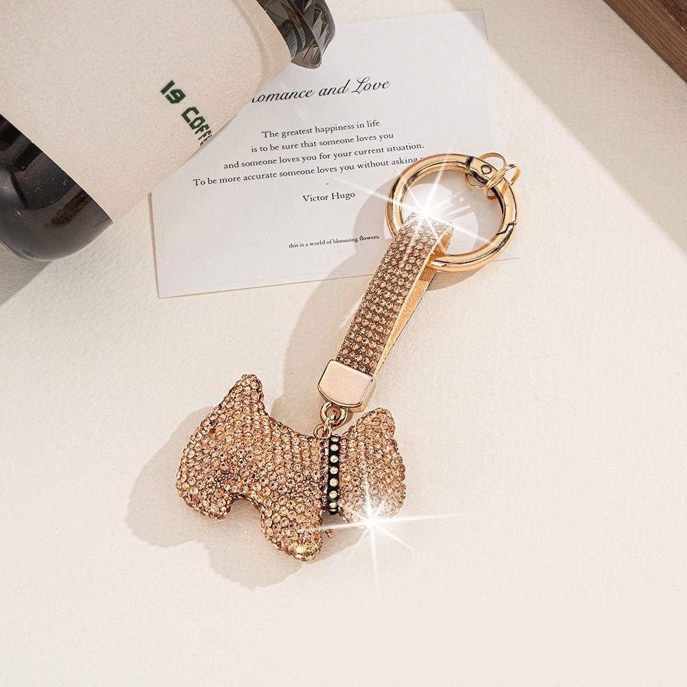 Korean Crystal Dog Pendant Blingbling Rhinestone Car Keyring Backpack Decor