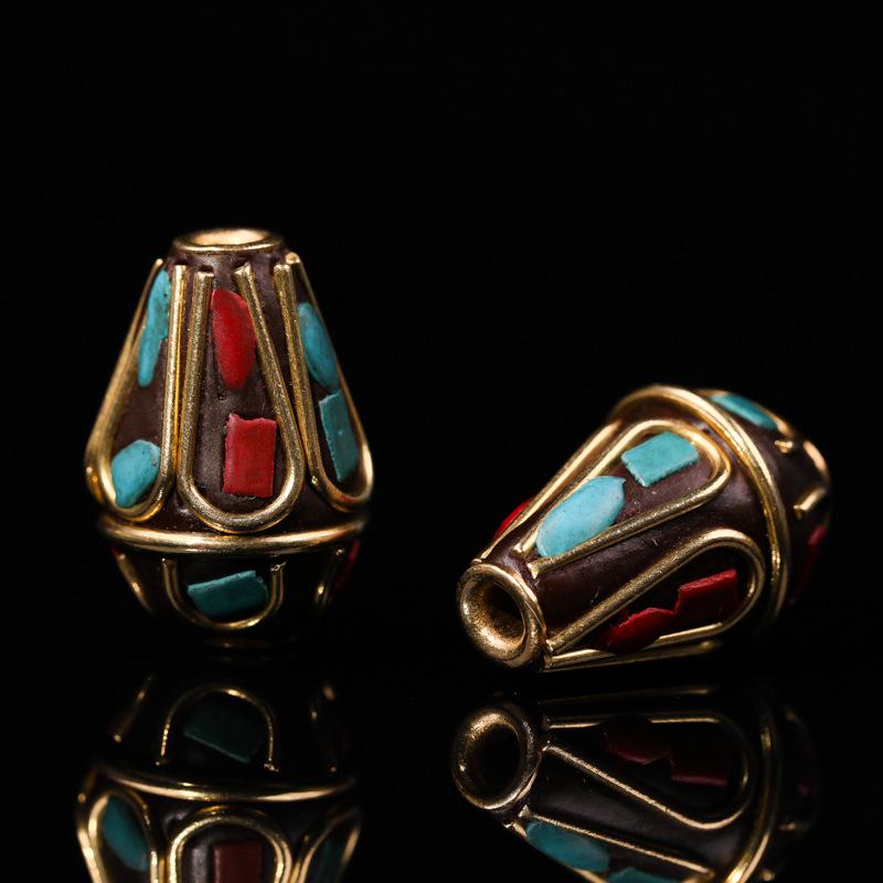 Nepal Six-Syllable Mantra Brass-Inlaid Spacer Beads for DIY Buddhist Rosary