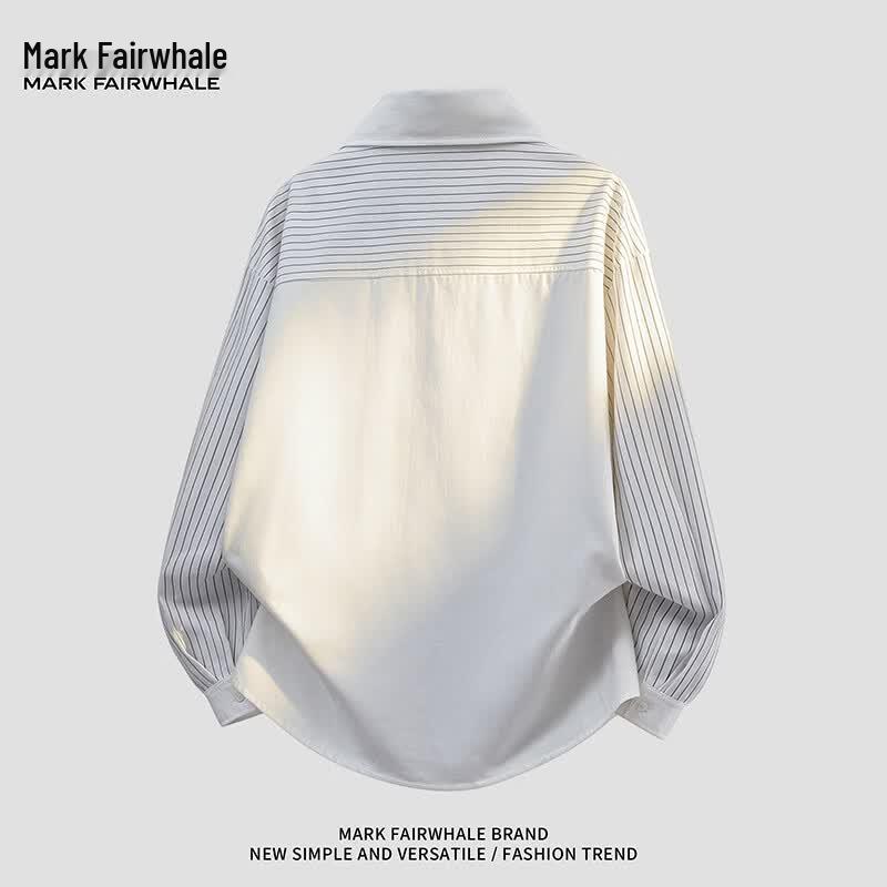 Mark Fairwhale Мужская свободная рубашка с длинным рукавом и вставками в полоску