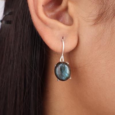 Натуральный лабрадорит драгоценный камень 925 стерлинговое серебро ювелирные изделия ручной работы серьги 1,05" EE-173-31