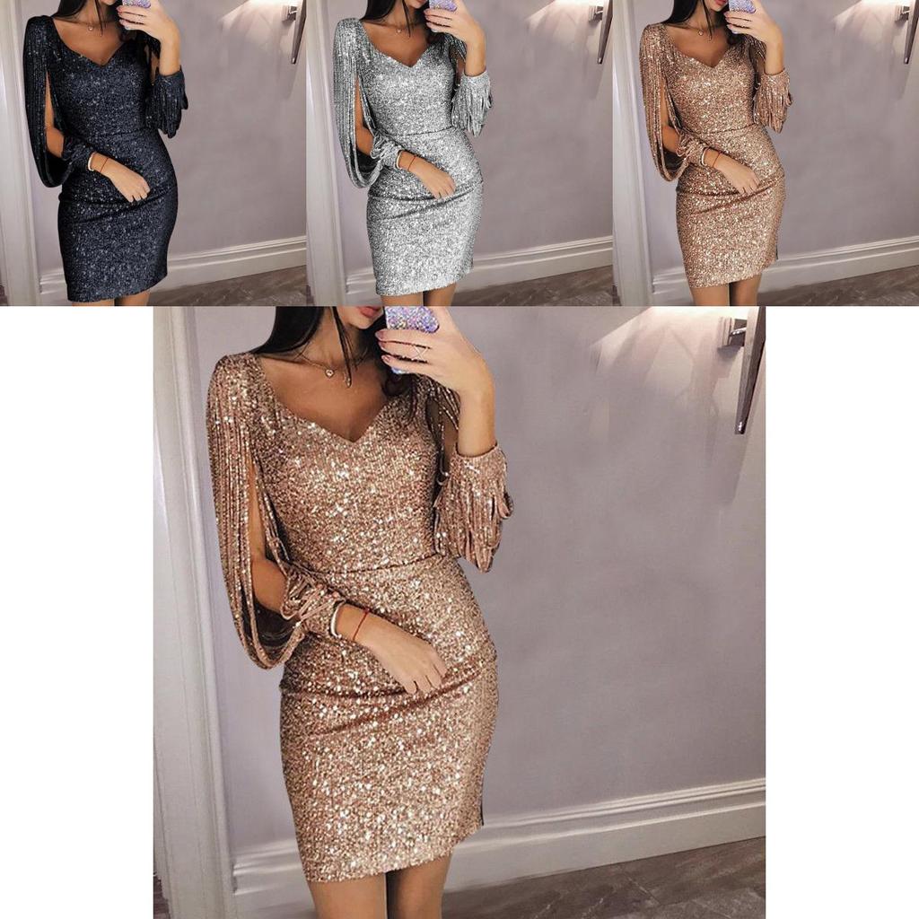 Элегантное женское мини-платье с пайетками и сексуальным V-образным вырезом для стильных коктейльных вечеринок и повседневной носки