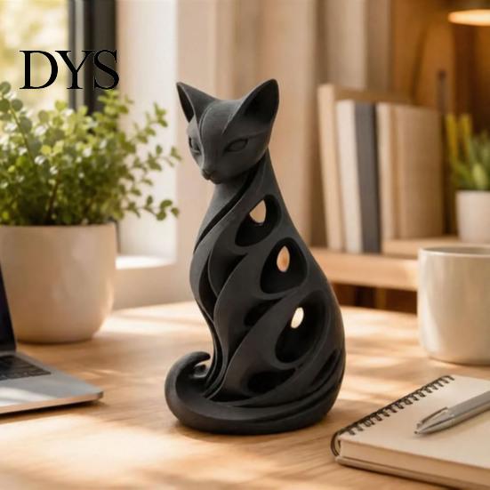 Декоративные фигурки для гостиной 3D-печатная фигурка кота-спирали, полая современная абстрактная скульптура, маленький настольный декор, полка для журнального столика, минималистичный
