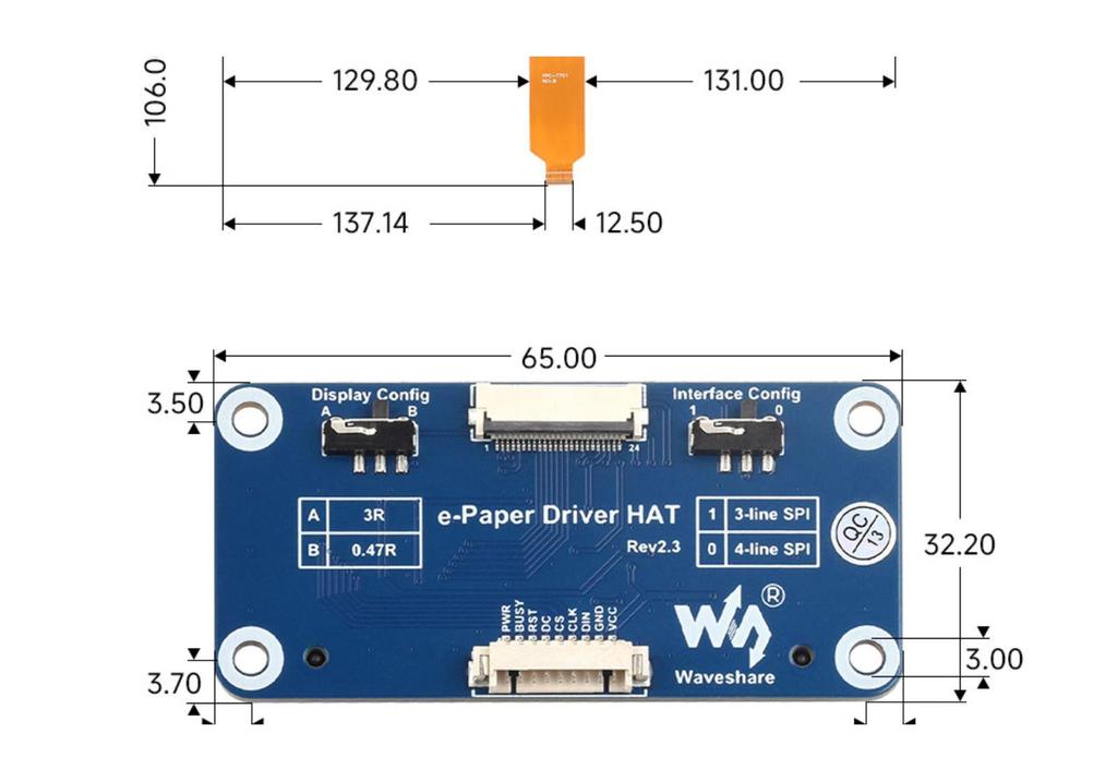 Weixue 13.3" e-Paper Display, 960x680, SPI Interface, Optional Module.