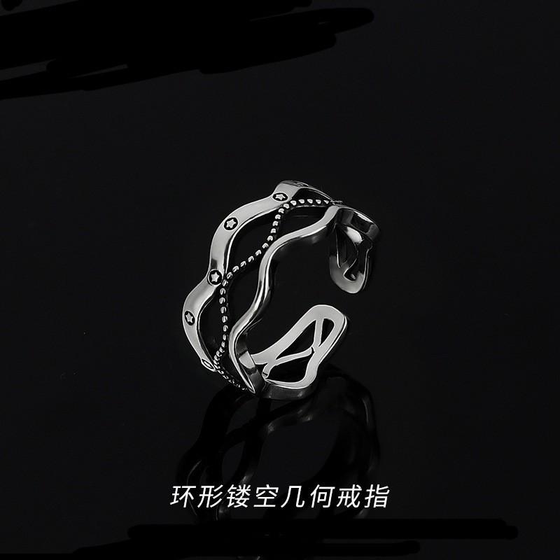 Adjustable Open Ring Men Women Sterling Geometric Hollow Design Minimalist Vintage Style Fashion Jewelry
