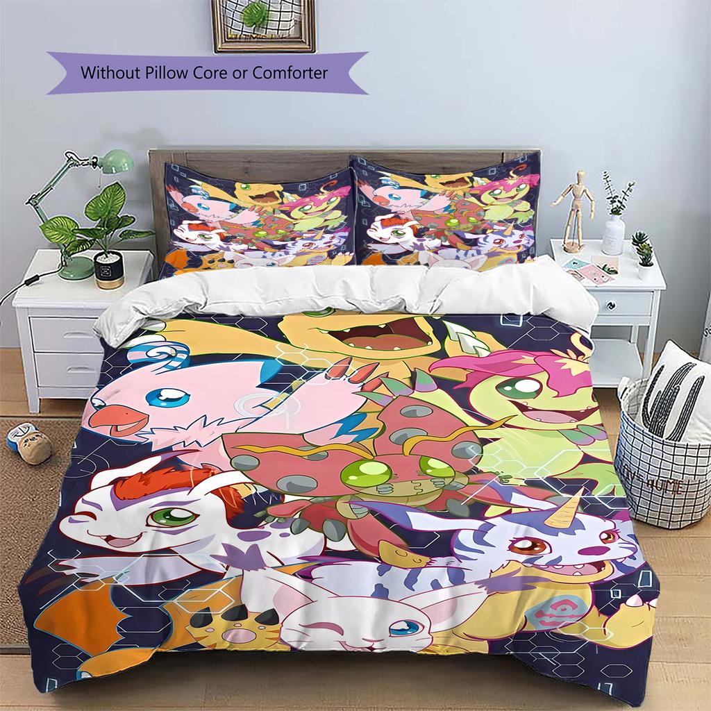 Постельное белье с рисунком Digimon Adventure, Комплект одеяло, Пододеяльник, Наволочка, Домашний подарок на день рождения (1 пододеяльник + 2 наволочки, без наполнителя)