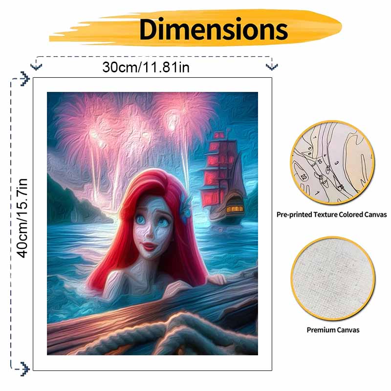 Disney Little Mermaid fireworks oil painting art painting kit handmade diy gift home decoration, paint by numbers for adults wall decor