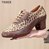 Women Ballroom Dance Shoes Leopard Print Middle Heel Ladies Women Latin Dance Shoes Jazz Tango Teacher Dancing Shoes