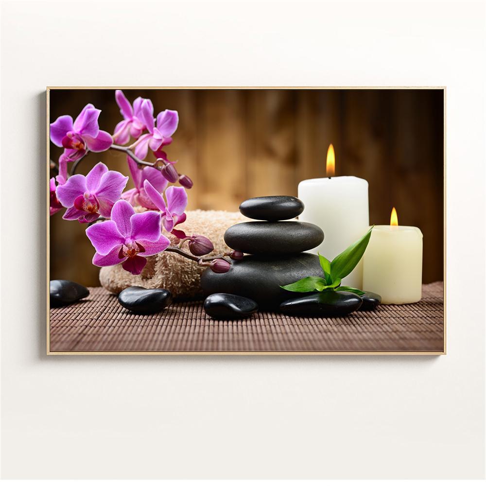 Настенное искусство, вода, спа, камни, дзен, холст, живопись, свечи, цветок орхидеи, постер, настенные панно для декора ванной комнаты, домашний декор, Cuadros