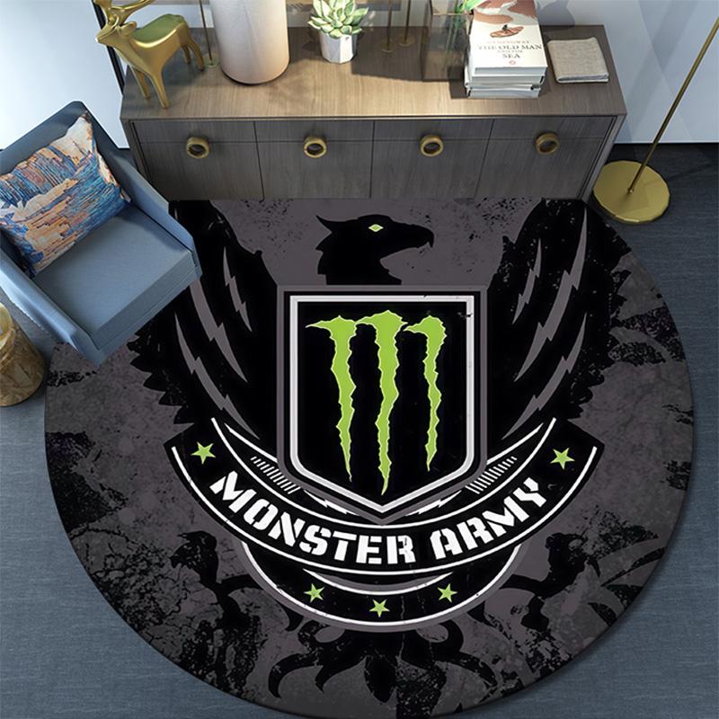 Monster Energy Round Area Rug,Carpet Rug for Living Room Bedroom Sofa Playroom Decor,Non-slip Floor Mat
