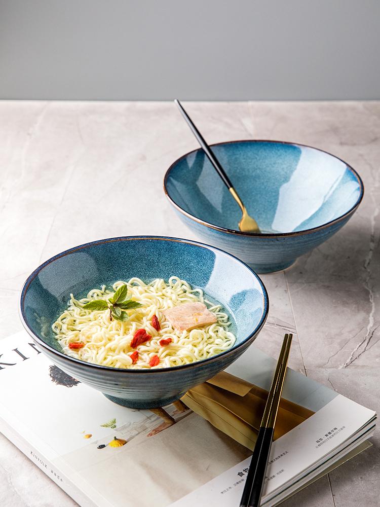 Креативная нить 8-дюймовая миска для рамена Бытовая керамическая суповая миска Ретро миска-бамбуковая шляпа Коммерческая большая миска для еды