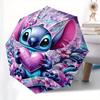 Stitch Heart Fully automatic themed umbrella   8 ribs durable iron frame, tri fold compact design, perfect as a gift, travel umbrella, unise