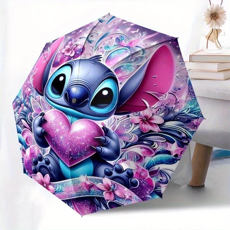 Stitch Heart Fully automatic themed umbrella   8 ribs durable iron frame, tri fold compact design, perfect as a gift, travel umbrella, unise