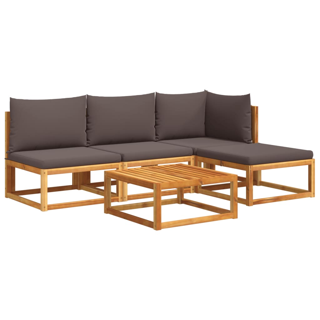 5 Piece Garden Sofa Set with Cushions Wood (Acacia) & Rope